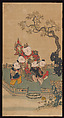 Five Boys Competing for Distinction, Woodblock print; ink on paper with additional hand coloring, China, Suzhou