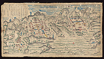 View of Putuoshan on the Southern Sea, Woodblock print; ink on paper with additional hand coloring, China