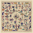 Eight Immortals and Twelve Zodiac Animals, Woodblock print; ink on paper with additional hand coloring, China, Suzhou