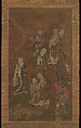 Luohans and Attendants, Unidentified artist, Hanging scroll; ink and color on silk, China