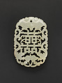 Pendant, Nephrite, white with faint grayish tint, China