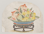 Apples and Pomegranates., Polychrome woodblock print; ink and color on paper, China, Suzhou