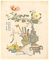 Chrysanthemum and Begonia in a Bronze Vase, Polychrome woodblock print; ink and color on paper, China