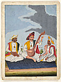 A group of musicians, Gouache with gold on card, India, Thanjavur, Tamil Nadu