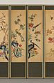 Birds and Flowers, Ten-panel folding screen, silk embroidery, Korea