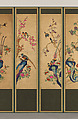 Birds and Flowers, Ten-panel folding screen, silk embroidery, Korea