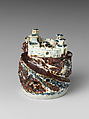 Water dropper in the shape of a mountain citadel, Porcelain painted in underglaze cobalt and copper red, Korea