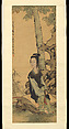 Woman in a garden, Attributed to Ren Xiong (Chinese, 1823–1857), Hanging scroll; ink and color on silk, China