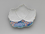 Dish in the Shape of a Paulownia Crest with Plum Blossoms, Porcelain with underglaze blue and polychrome overglaze enamels (Hizen ware, Imari type), Japan