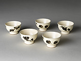 Set of Five Sencha Teacups with Auspicious Plants, Seifu Yohei III (Japanese, 1851–1914), Porcelain with underglaze iron oxide, Japan