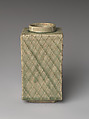 Rectangular Vase with Raised Netting Pattern, Stoneware with copper-green glaze (Mino ware, Oribe type), Japan
