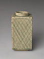 Rectangular Vase with Raised Netting Pattern, Stoneware with copper-green glaze (Mino ware, Oribe type), Japan