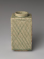 Rectangular Vase with Raised Netting Pattern, Stoneware with copper-green glaze (Mino ware, Oribe type), Japan