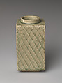 Rectangular Vase with Raised Netting Pattern, Stoneware with copper-green glaze (Mino ware, Oribe type), Japan