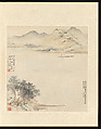 Evening Bell from a Mist-Enshrouded Temple, from Eight Views of Xiao and Xiang, Liu Yanchong (Chinese, 1808–1847), Album of eight leaves; ink and color on paper, China