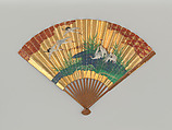 Fan, Gold & paper / Carved wood mount, Japan