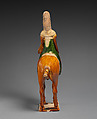 Horse and female rider, Earthenware with three-color (sancai) glaze and pigment, China