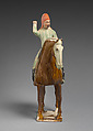 Horse and rider, Earthenware with three-color (sancai) glaze and pigment, China