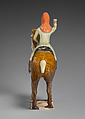 Horse and rider, Earthenware with three-color (sancai) glaze and pigment, China