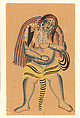 Shiva Carries the Corpse of Sati, Ink, opaque watercolor, and silver paint on paper, India (West Bengal, Calcutta, Khalighat)