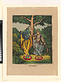 Krishna Venugopala and Radha in a wooded glade (Shri Shri Radha Krishna), Krishnahari Das, Lithograph with watercolor on paper, India, Kolkata, West Bengal