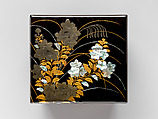 Tiered Box with Design of Bellflower and Autumn Grasses, Black lacquer with powdered gold and silver (maki-e) and mother-of-pearl and pewter inlays, Japan