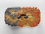 Portable Picnic Set (sagejū) with Peonies, Lacquered wood with gold, silver, red togidashimaki-e, hiramaki-e on black and nashiji lacquer ground, Japan