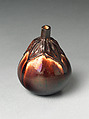 Water Bottle in Shape of an Eggplant, Clay; thin glaze with much iridescence (Satsuma ware), Japan