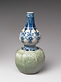 Gourd-shaped Bottle with Jewel String and Molded Floral Design, Porcelain with celadon glaze and underglaze cobalt-blue decoration (Nabeshima ware), Japan
