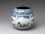 Water jar, Porcelaneous stoneware painted in underglaze blue, with applied decoration (Arita ware, Imari type), Japan