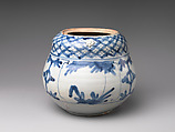 Water jar, Porcelaneous stoneware painted in underglaze blue, with applied decoration (Arita ware, Imari type), Japan
