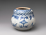 Water jar, Porcelaneous stoneware painted in underglaze blue, with applied decoration (Arita ware, Imari type), Japan