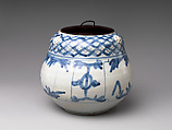 Water jar, Porcelaneous stoneware painted in underglaze blue, with applied decoration (Arita ware, Imari type), Japan