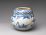 Water jar, Porcelaneous stoneware painted in underglaze blue, with applied decoration (Arita ware, Imari type), Japan