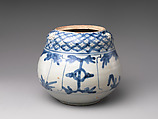 Water jar, Porcelaneous stoneware painted in underglaze blue, with applied decoration (Arita ware, Imari type), Japan