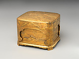 Incense Box with Design of Maple and and Mountain Scenery, Gold maki-e on black lacquer, Japan