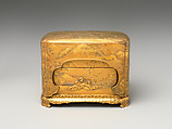 Incense Box with Design of Maple and and Mountain Scenery, Gold maki-e on black lacquer, Japan