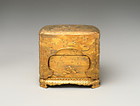 Incense Box with Design of Maple and and Mountain Scenery, Gold maki-e on black lacquer, Japan