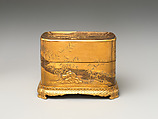 Incense Box with Design of Maple and and Mountain Scenery, Gold maki-e on black lacquer, Japan