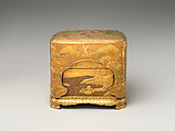Incense Box with Design of Maple and and Mountain Scenery, Gold maki-e on black lacquer, Japan