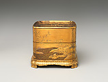 Incense Box with Design of Maple and and Mountain Scenery, Gold maki-e on black lacquer, Japan