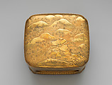 Incense Box with Design of Maple and and Mountain Scenery, Gold maki-e on black lacquer, Japan