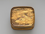 Incense Box with Design of Maple and and Mountain Scenery, Gold maki-e on black lacquer, Japan