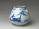 Water Jar with Pines, Porcelain with underglaze blue (Hizen ware, early Imari type), Japan