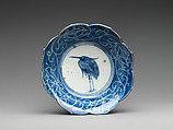 Deep Dish with Egret (from a set of ten), Porcelain with underglaze blue decoration (Hizen ware), Japan