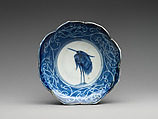Deep Dish with Egret (from a set of ten), Porcelain with underglaze blue decoration (Hizen ware), Japan