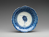 Deep Dish with Egret (from a set of ten), Porcelain with underglaze blue decoration (Hizen ware), Japan