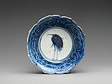 Deep Dish with Egret (from a set of ten), Porcelain with underglaze blue decoration (Hizen ware), Japan