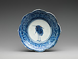 Deep Dish with Egret (from a set of ten), Porcelain with underglaze blue decoration (Hizen ware), Japan