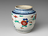 Jar, Porcelain painted in overglaze polychrome enamels (Arita ware, Kakiemon type), Japan